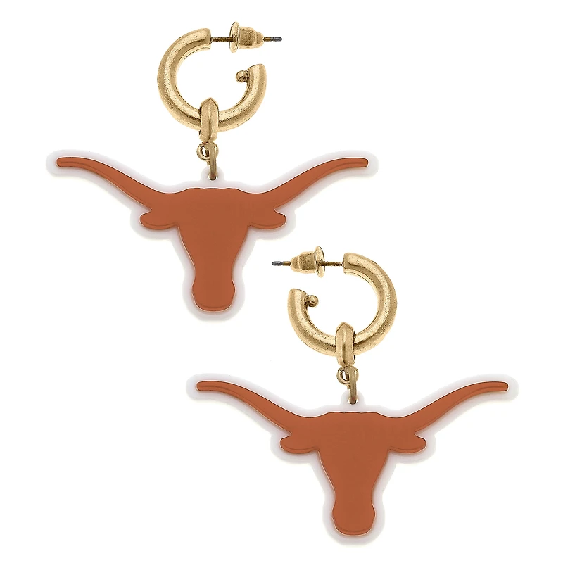 Women' CANVAS Style Texas Longhorns Resin Logo Drop Hoop Earrings