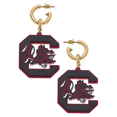 Women' CANVAS Style South Carolina Gamecocks Resin Logo Drop Hoop Earrings