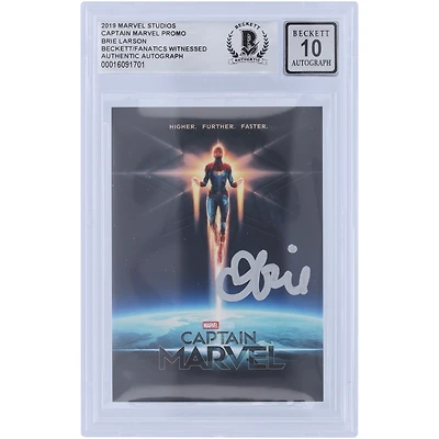 Brie Larson Captain Marvel Autographed 2019 Marvel Studios Promo Flying Silver Ink #BL Beckett Fanatics Witnessed Authenticated Card