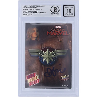 Brie Larson Captain Marvel Autographed 2020 Upper Deck Avengers Endgame Higher Further Faster #HFF-1 Beckett Fanatics Witnessed Authenticated 10 Card