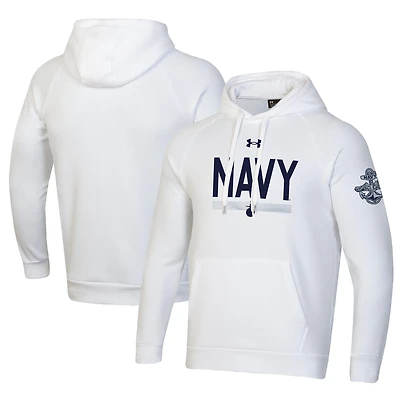 Men's Under Armour  White Navy Midshipmen Silent Service All Day Pullover Hoodie