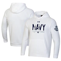 Men's Under Armour  White Navy Midshipmen Silent Service All Day Pullover Hoodie