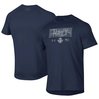 Men's Under Armour Navy Navy Midshipmen Silent Service Stacked Slim Fit Tech T-Shirt