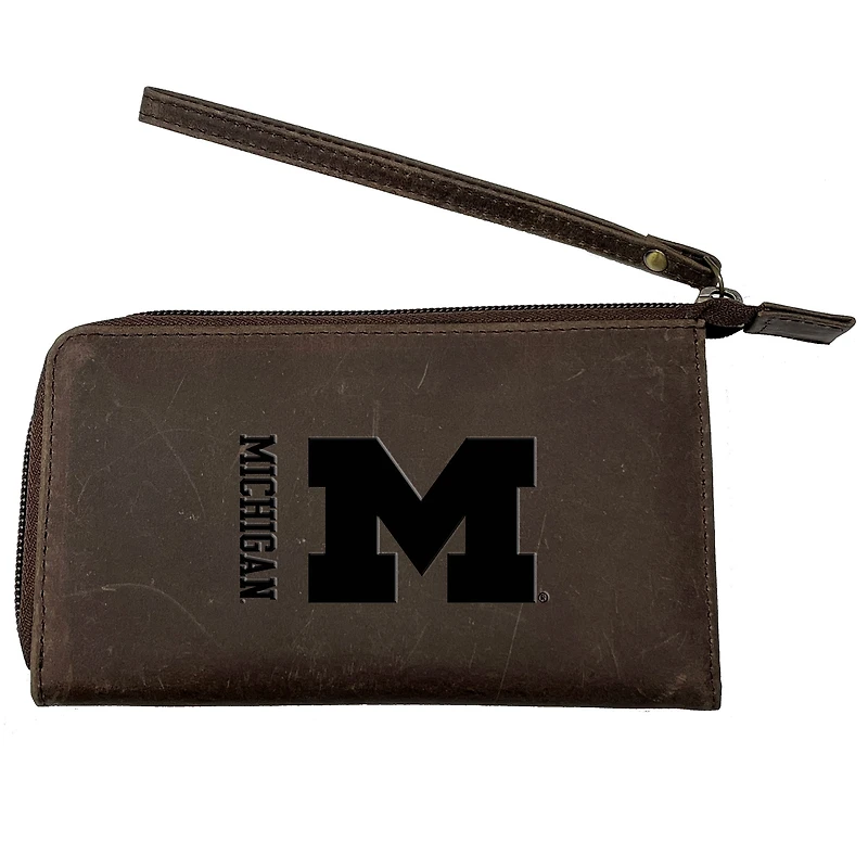 Brown Michigan Wolverines Cell Phone Wristlet Wallet