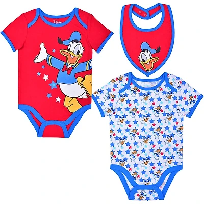 Newborn & Infant Donald Duck Red/White Mickey & Friends Bodysuit & Bib Three-Pack Set