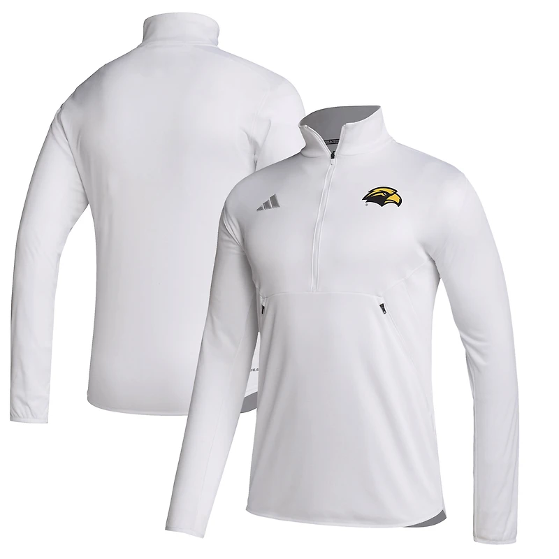 Men's adidas White Southern Miss Golden Eagles Stadium Knit Quarter-Zip Pullover Jacket