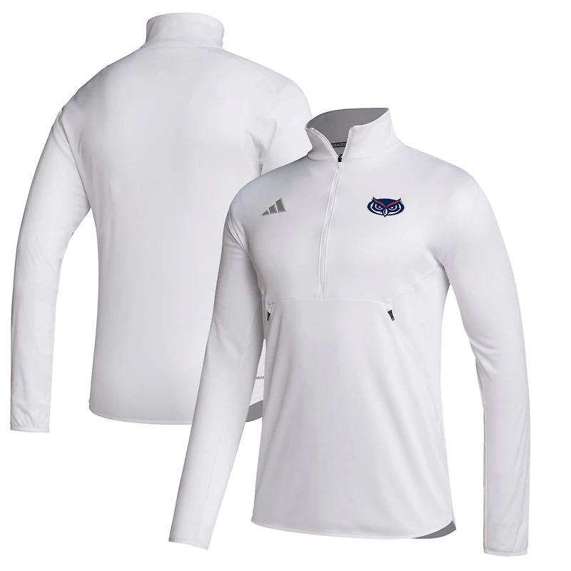 Men's adidas White Florida Atlantic Owls Stadium Knit Quarter-Zip Pullover Jacket