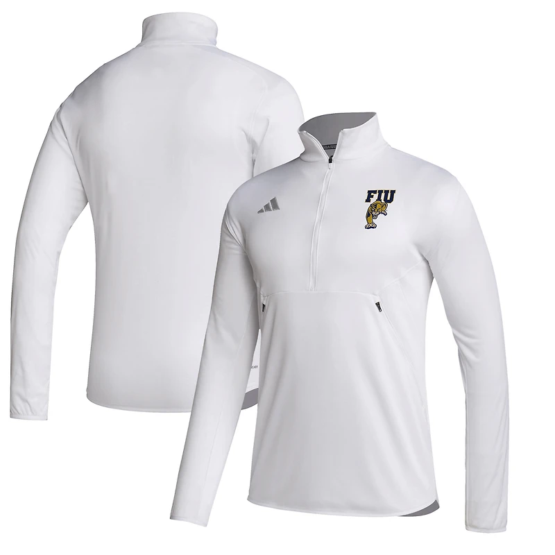 Men's adidas White FIU Panthers Stadium Knit Quarter-Zip Pullover Jacket