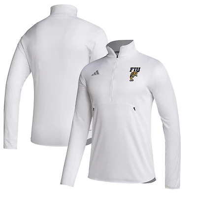 Men's adidas White FIU Panthers Stadium Knit Quarter-Zip Pullover Jacket