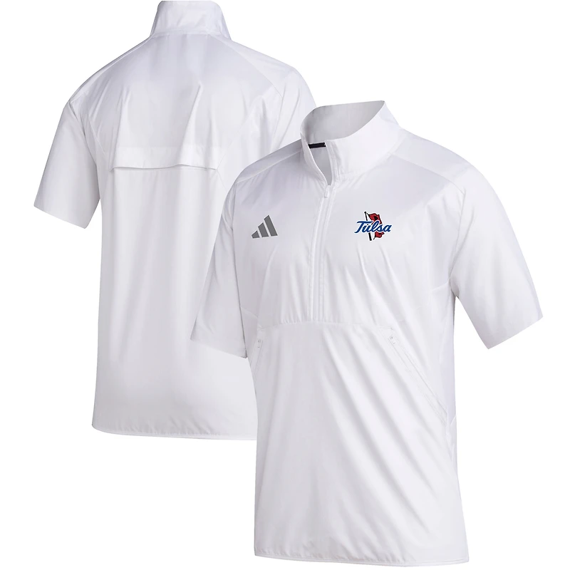 Men's adidas  White Tulsa Golden Hurricane Sideline Quarter-Zip Polo