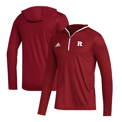 Men's adidas Scarlet Rutgers Scarlet Knights Team Issue Long Sleeve Quarter-Zip Hoodie T-Shirt