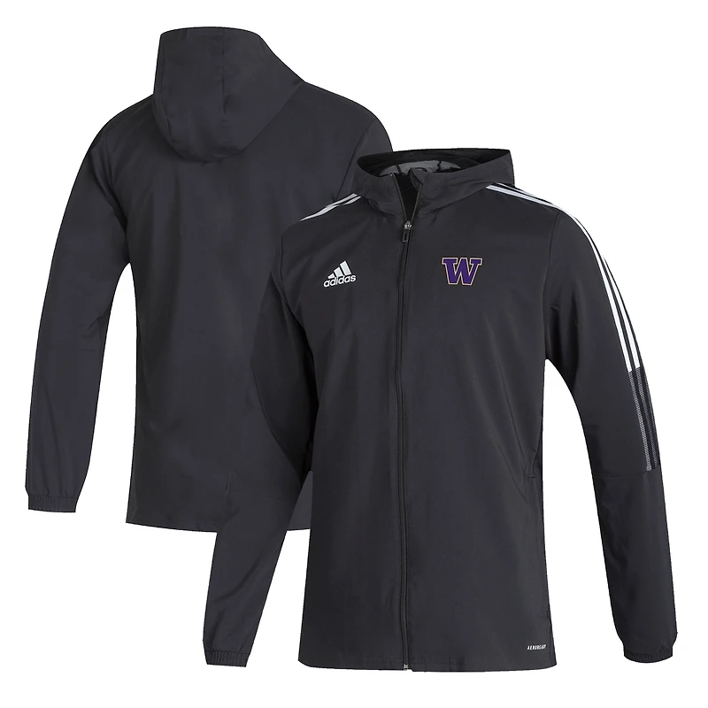 Men's adidas Black Washington Huskies Tiro 21 Full-Zip Windbreaker Jacket