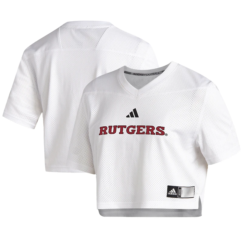 Women's adidas  White Rutgers Scarlet Knights Cropped Jersey Top