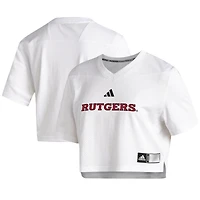 Women's adidas  White Rutgers Scarlet Knights Cropped Jersey Top