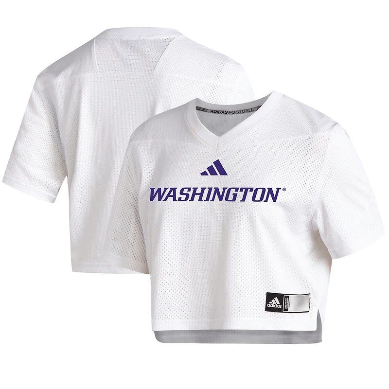 Women's adidas  White Washington Huskies Cropped Jersey Top