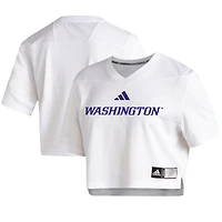 Women's adidas  White Washington Huskies Cropped Jersey Top