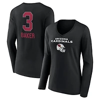 Women's Budda Baker Black Arizona Cardinals Team Wordmark Player Name & Number Long Sleeve V-Neck T-Shirt