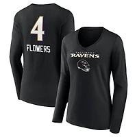 Women's Zay Flowers Black Baltimore Ravens Team Wordmark Player Name & Number Long Sleeve V-Neck T-Shirt