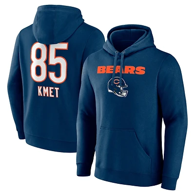 Men's Cole Kmet Navy Chicago Bears Team Wordmark Player Name & Number Pullover Hoodie