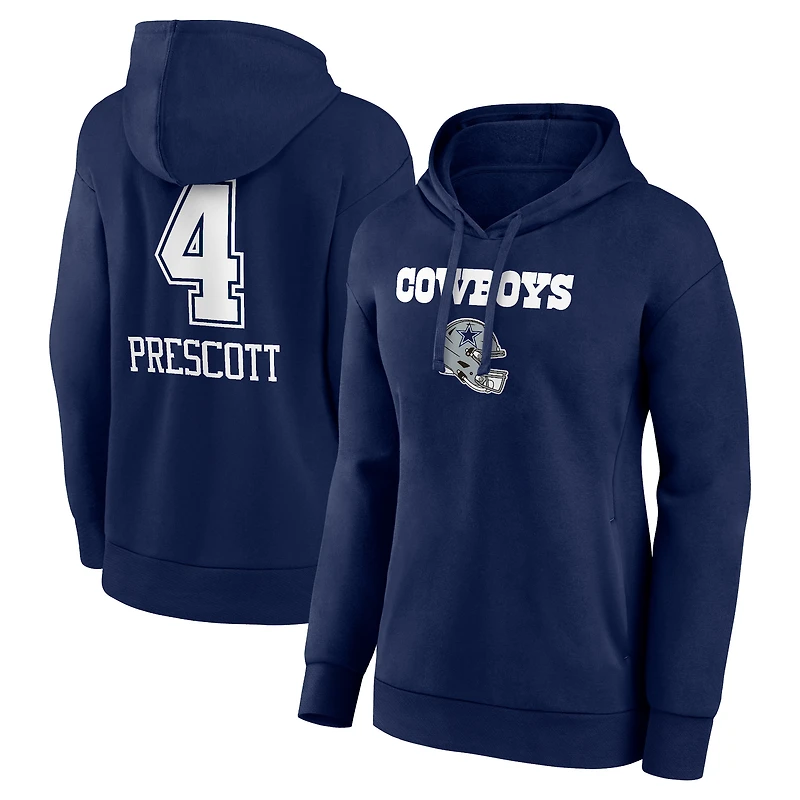 Women's Dak Prescott Navy Dallas Cowboys Team Wordmark Player Name & Number Pullover Hoodie