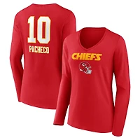 Women's Isiah Pacheco Red Kansas City Chiefs Team Wordmark Player Name & Number Long Sleeve V-Neck T-Shirt