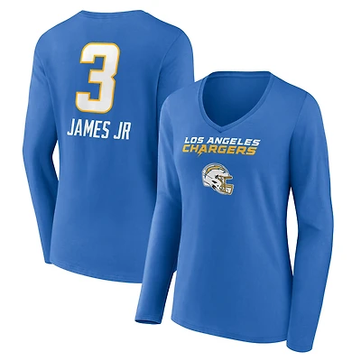 Women's Derwin James Jr. Powder Blue Los Angeles Chargers Team Wordmark Player Name & Number Long Sleeve V-Neck T-Shirt