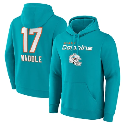 Men's Jaylen Waddle Aqua Miami Dolphins Team Wordmark Player Name & Number Pullover Hoodie