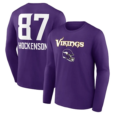 Men's T.J. Hockenson Purple Minnesota Vikings Team Wordmark Player Name & Number Long Sleeve T-Shirt