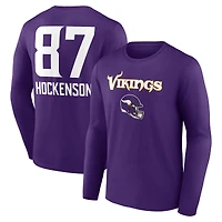 Men's T.J. Hockenson Purple Minnesota Vikings Team Wordmark Player Name & Number Long Sleeve T-Shirt
