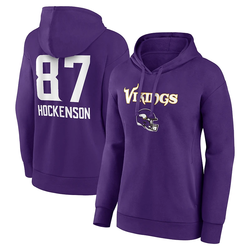 Women's T.J. Hockenson Purple Minnesota Vikings Team Wordmark Player Name & Number Pullover Hoodie
