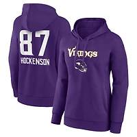 Women's T.J. Hockenson Purple Minnesota Vikings Team Wordmark Player Name & Number Pullover Hoodie