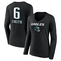 Women's DeVonta Smith Black Philadelphia Eagles Team Wordmark Player Name & Number Long Sleeve V-Neck T-Shirt