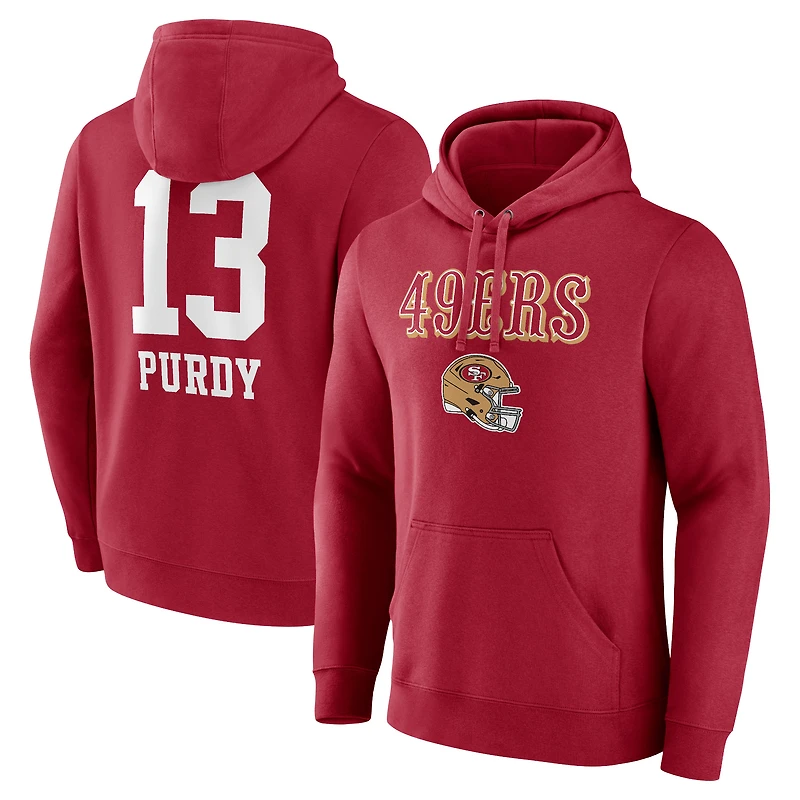 Men's Brock Purdy Scarlet San Francisco 49ers Team Wordmark Player Name & Number Pullover Hoodie