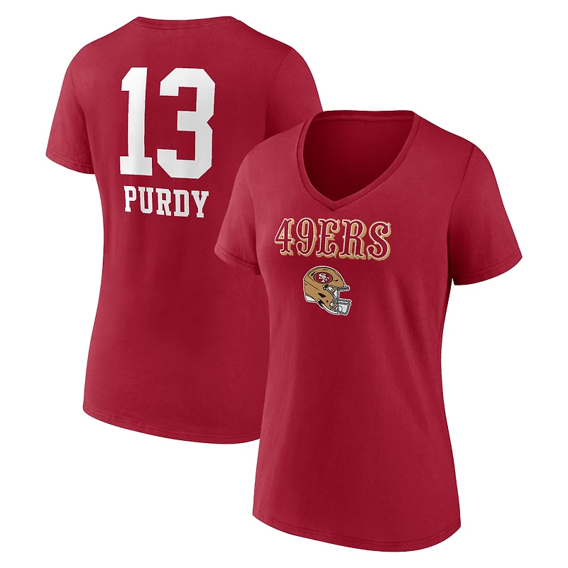 Women's Brock Purdy Scarlet San Francisco 49ers Team Wordmark Player Name & Number V-Neck T-Shirt