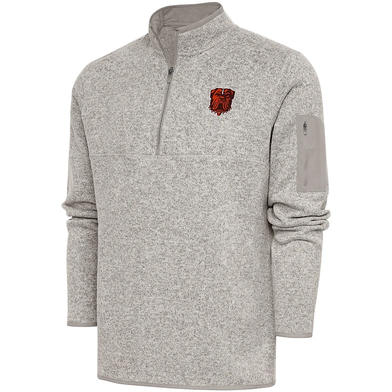 Men's Antigua Oatmeal Cleveland Browns Fortune Quarter-Zip Pullover Jacket