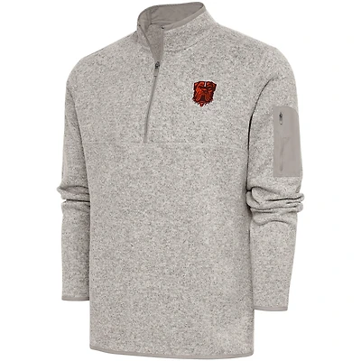 Men's Antigua Oatmeal Cleveland Browns Fortune Quarter-Zip Pullover Jacket