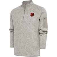 Men's Antigua Oatmeal Cleveland Browns Fortune Quarter-Zip Pullover Jacket