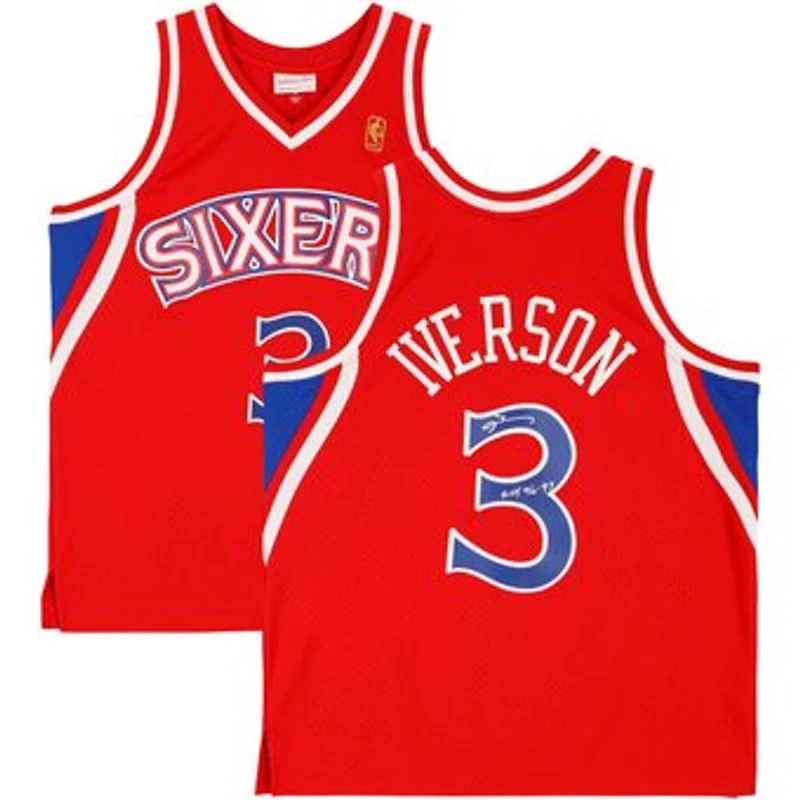 Allen Iverson Philadelphia 76ers Autographed Red Mitchell & Ness 1996-97 Swingman Jersey with "ROY 96-97" Inscription