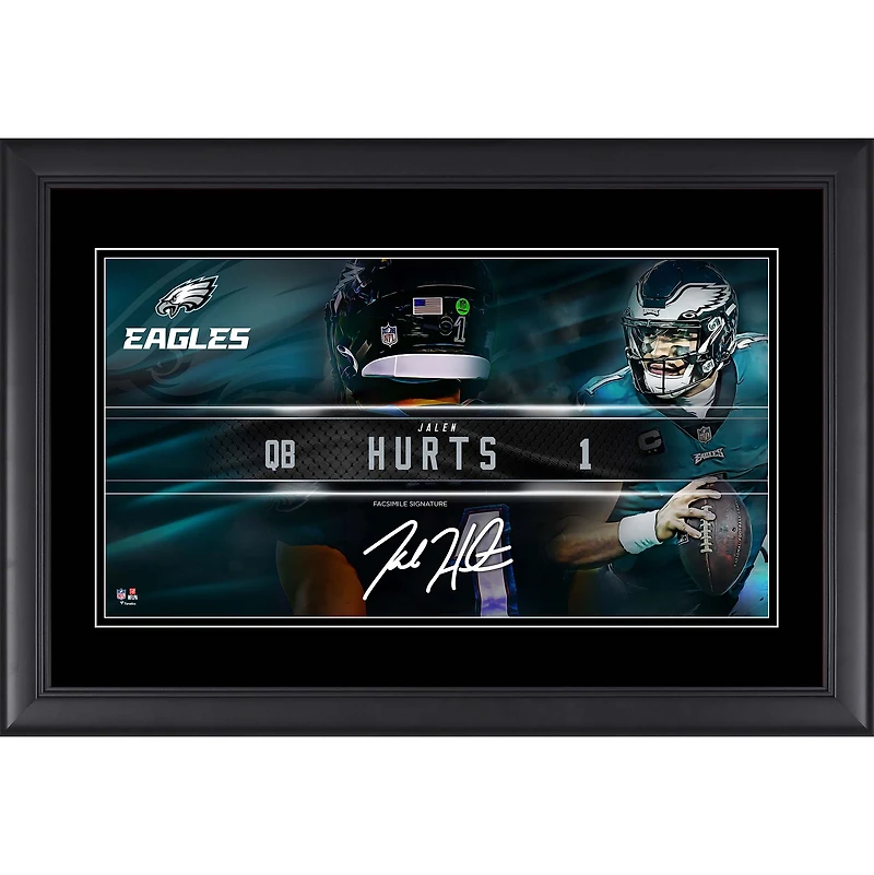 Jalen Hurts Philadelphia Eagles Facsimile Signature Framed 10" x 18" Player Nameplate Collage