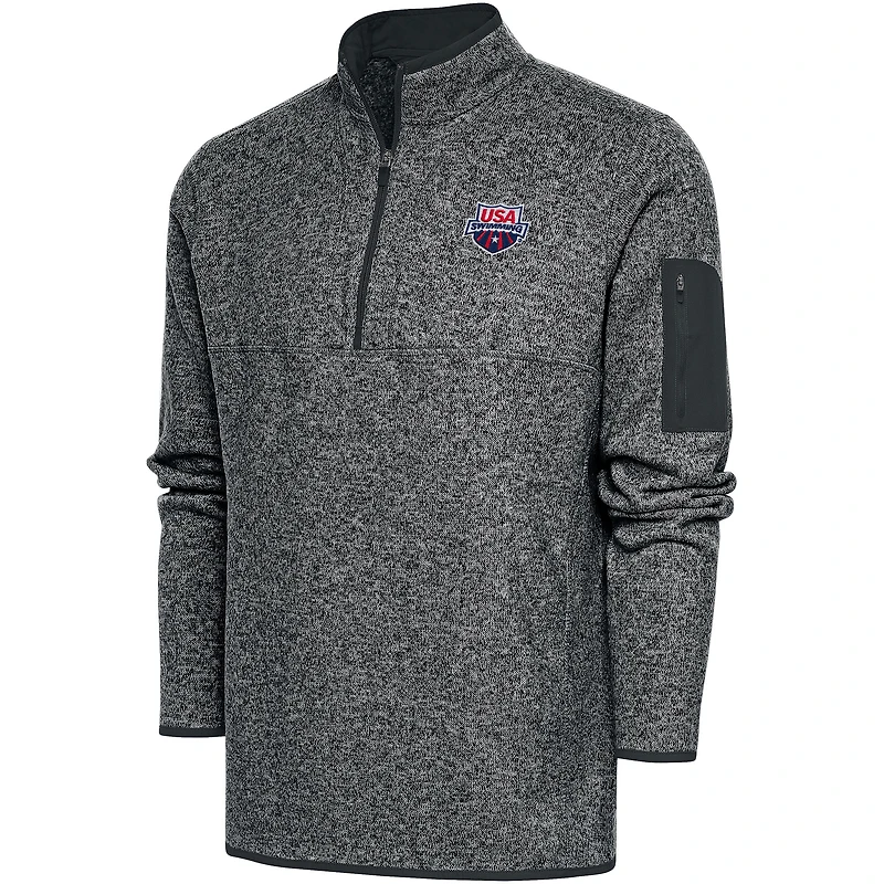 Men's Antigua  Heather Charcoal USA Swimming Big & Tall Fortune Quarter-Zip Pullover Jacket