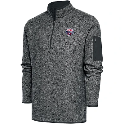 Men's Antigua  Heather Charcoal USA Swimming Big & Tall Fortune Quarter-Zip Pullover Jacket