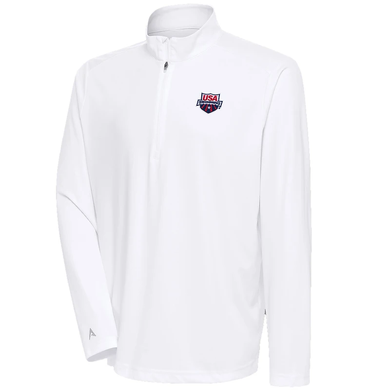Men's Antigua White USA Swimming Tribute Quarter-Zip Pullover Top