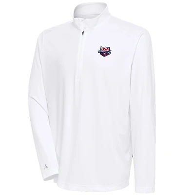 Men's Antigua White USA Swimming Tribute Quarter-Zip Pullover Top