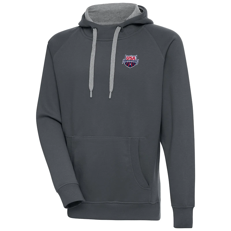 Men's Antigua  Charcoal USA Swimming Victory Pullover Hoodie