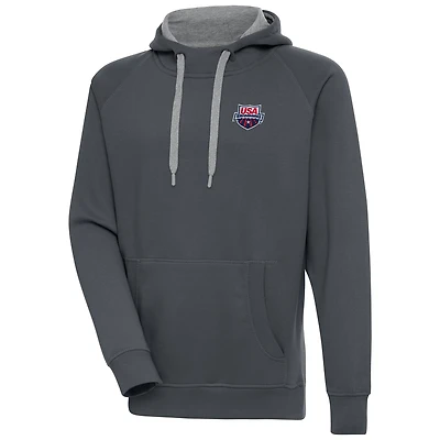 Men's Antigua Charcoal USA Swimming Victory Pullover Hoodie
