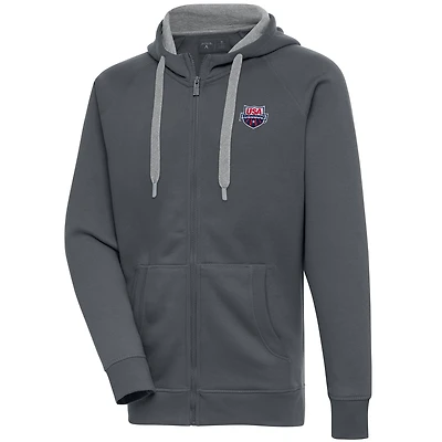 Men's Antigua  Charcoal USA Swimming Victory Full-Zip Hoodie