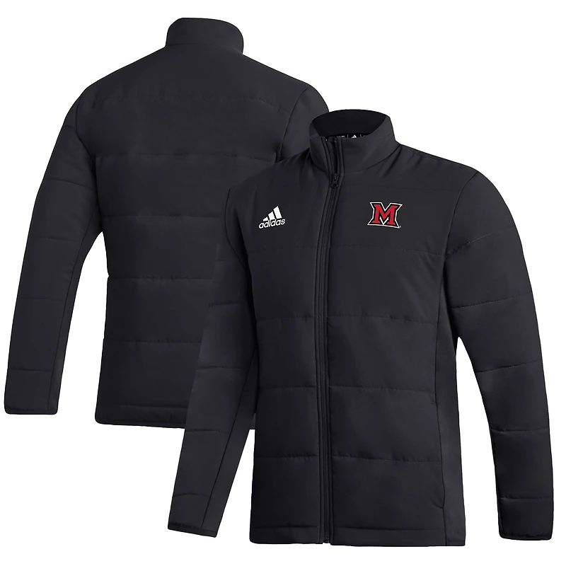 Men's adidas  Black Miami University RedHawks Midweight Full-Zip Jacket