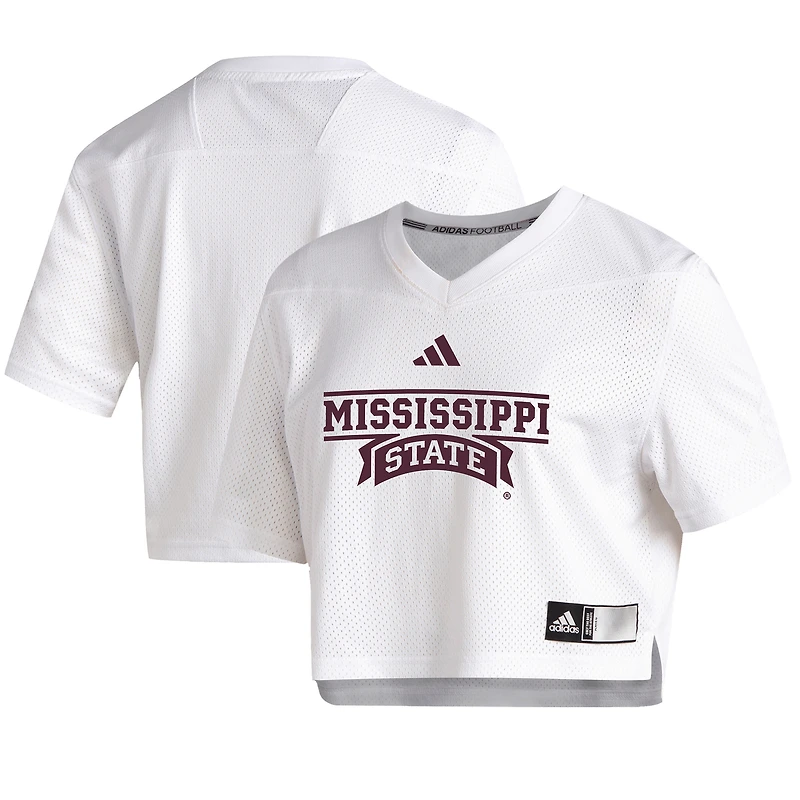Women's adidas  White Mississippi State Bulldogs Cropped Jersey Top