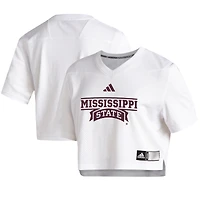 Women's adidas  White Mississippi State Bulldogs Cropped Jersey Top