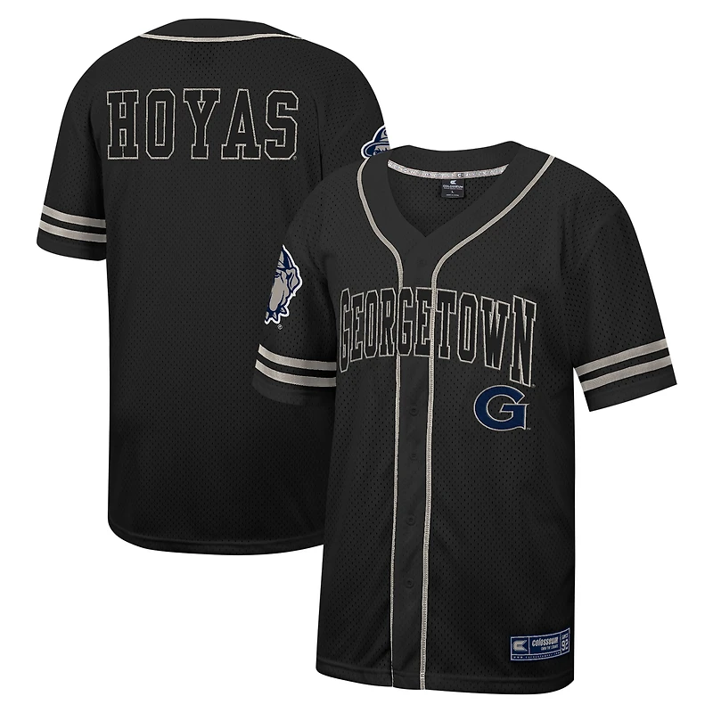 Men's Colosseum Black Georgetown Hoyas Free Spirited Mesh Button-Up Baseball Jersey